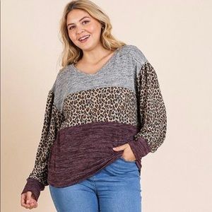 Heathered Colorblocked V-Neck Top